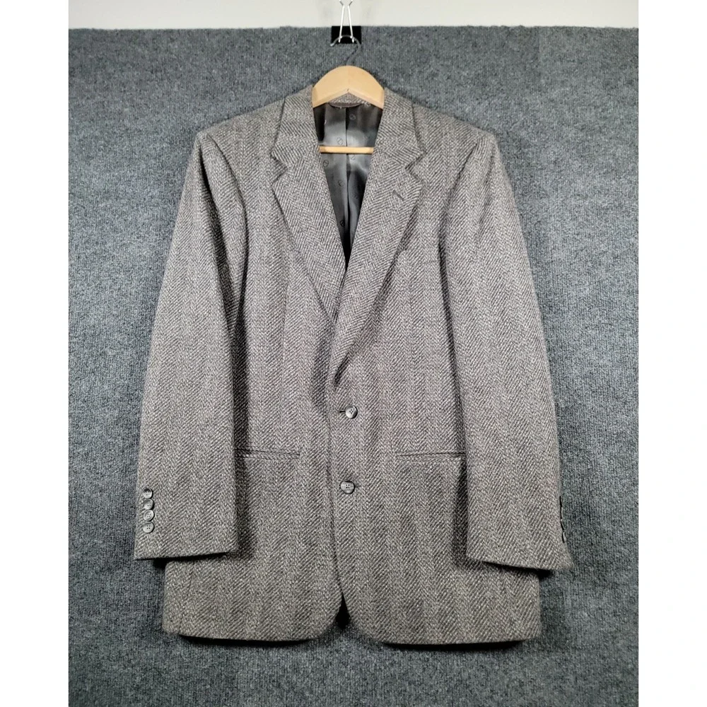 Vintage Christian Dior Sport Coat Mens 40 Gray Wool Herringbone Tweed Blazer 80s